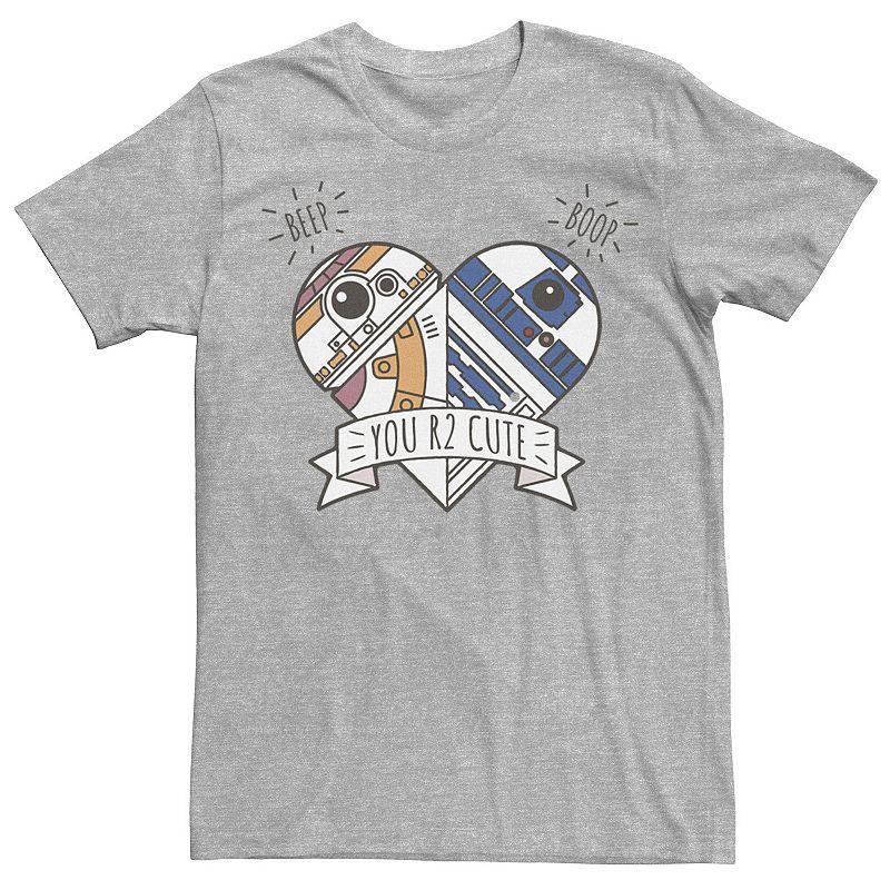 Mens Star Wars BB-8 & R2-D2 Heart Valentines You R2 Cute Graphic Tee Athletic Grey Product Image