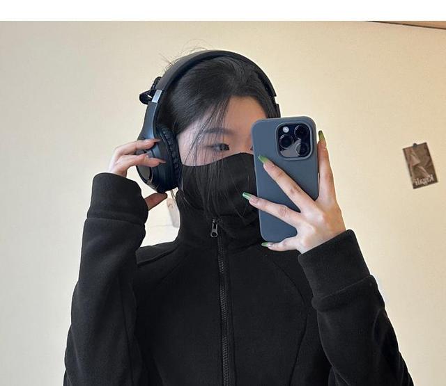 Plain Zip-Up Hoodie Product Image