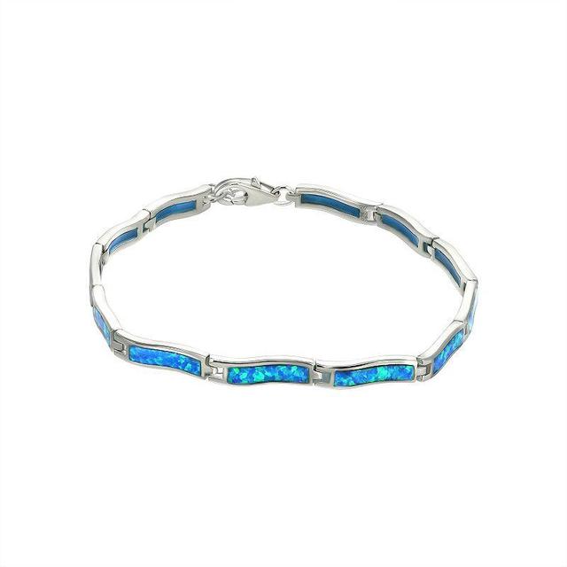 Sterling Silver Lab-Created Blue Opal Clasp Bracelet, Womens Product Image