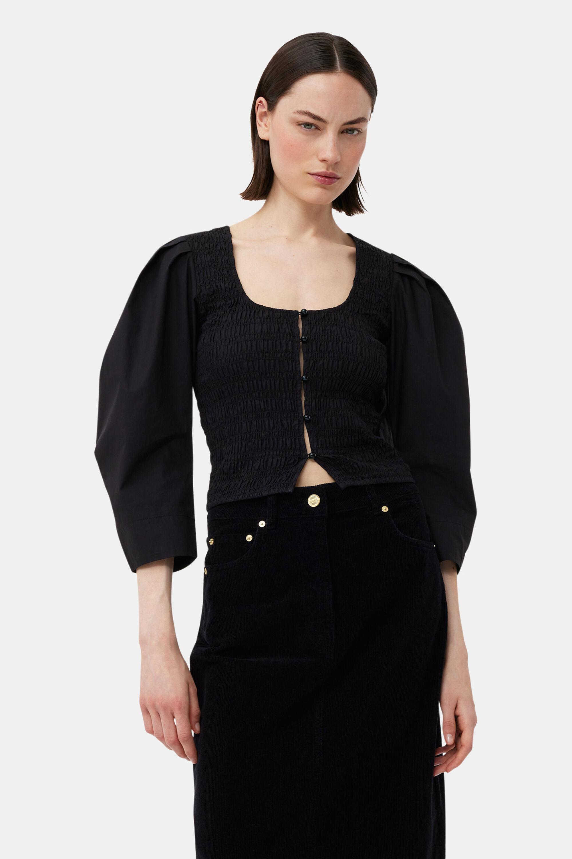 Black Cotton Poplin Smock Blouse Product Image