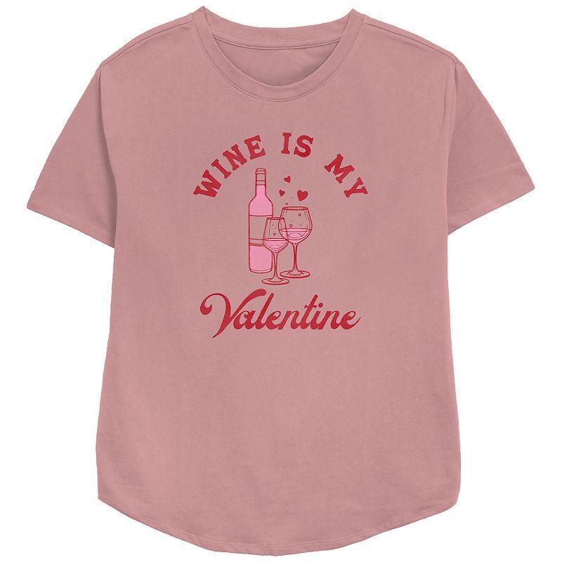 Womens Wine Is My Valentine Relaxed Fit Graphic Tee Pink Product Image