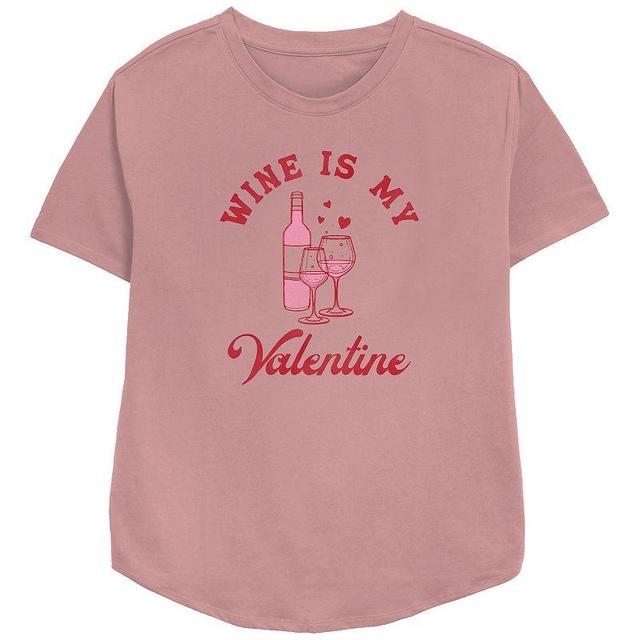 Womens Wine Is My Valentine Relaxed Fit Graphic Tee Pink Product Image