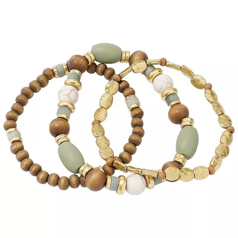 Sonoma Goods For Life Gold Tone Green & Wood Bead Stretch Bracelets Set, Womens, Multi Product Image