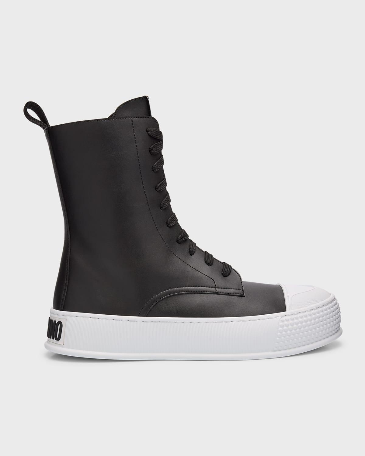 Mens Platform Leather High-Top Sneakers Product Image