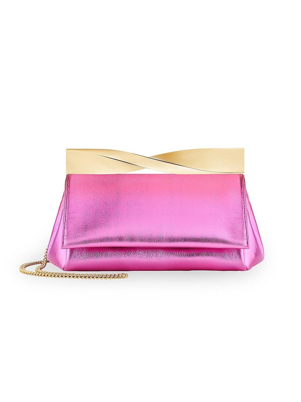 Womens Twist Metallic Leather Clutch-on-Chain Product Image