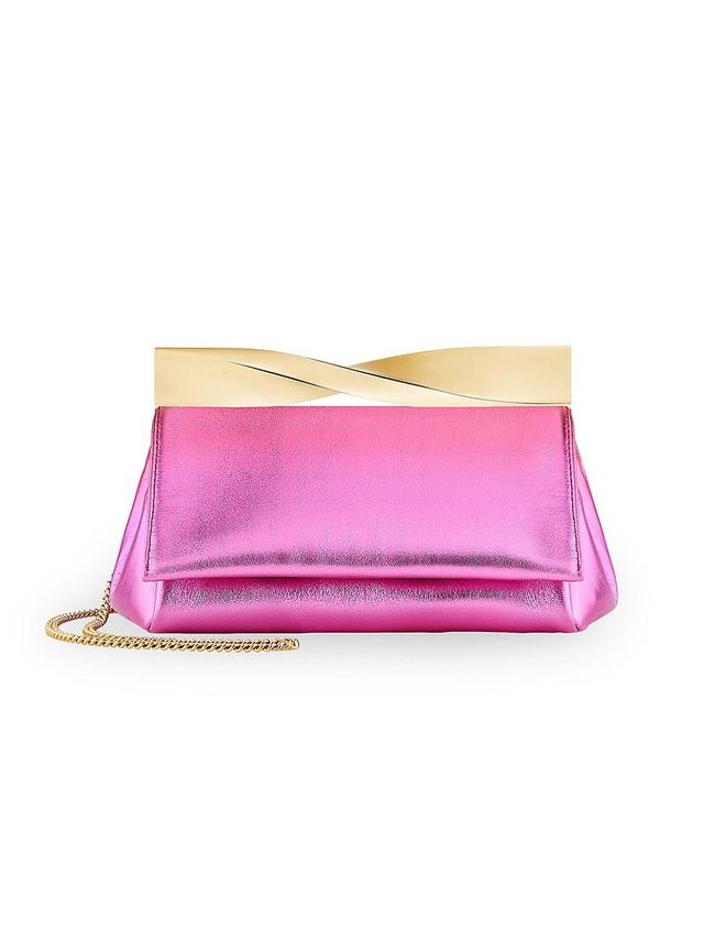 Womens Twist Metallic Leather Clutch-on-Chain Product Image