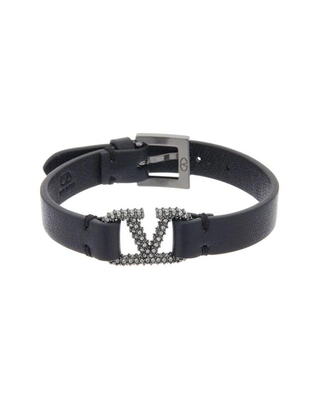 Valentino Vlogo Leather Bracelet In Black Product Image