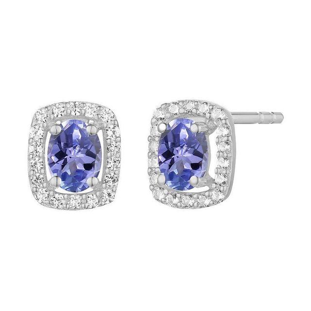 Sterling Silver Lab-Created White Sapphire & Tanzanite Earrings, Womens Product Image