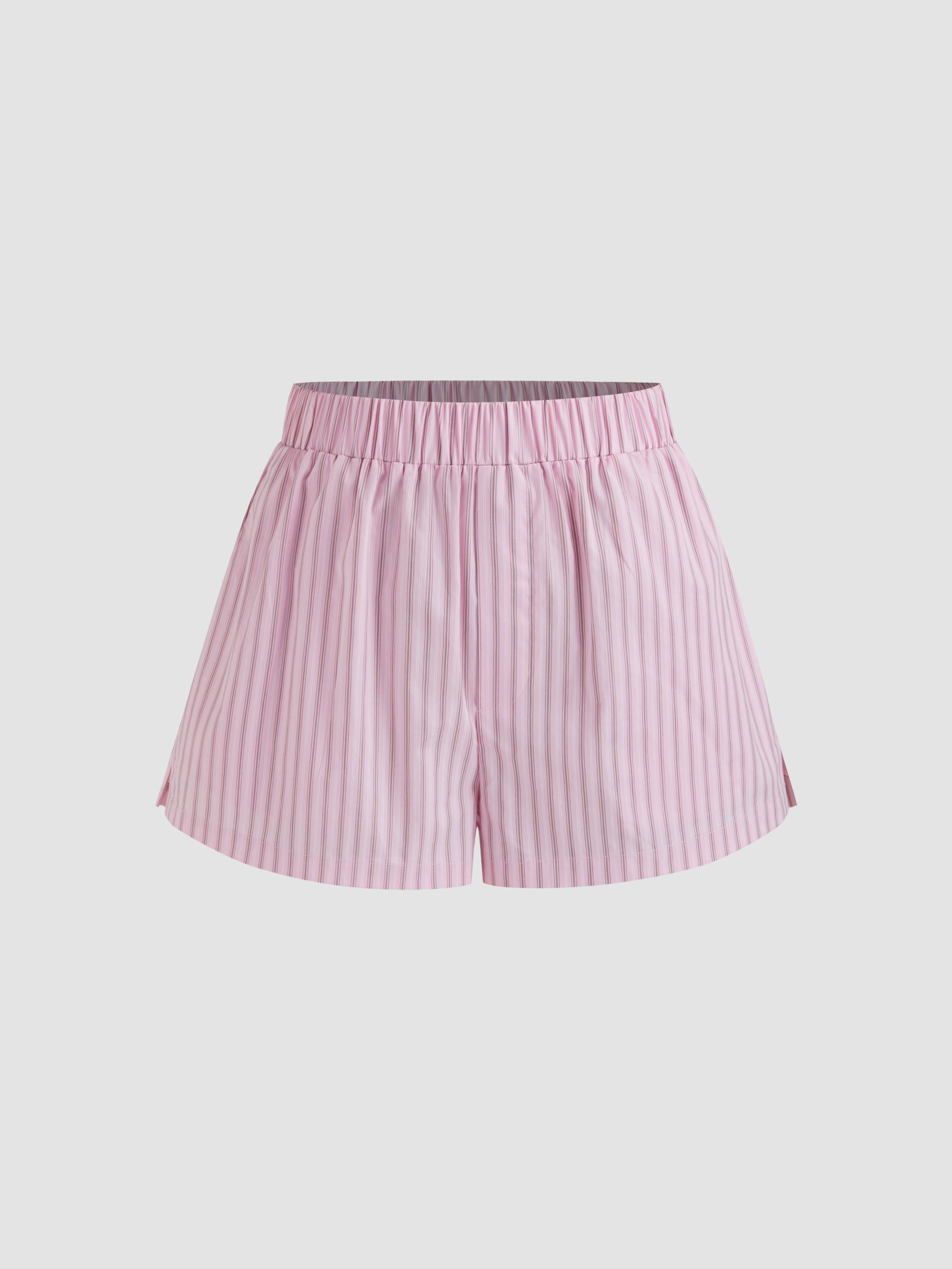 100% Cotton Mid Rise Striped Shorts  Product Image