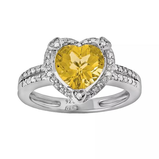 Gemminded Sterling Silver Peridot and Diamond Accent Heart Frame Ring, Womens Product Image