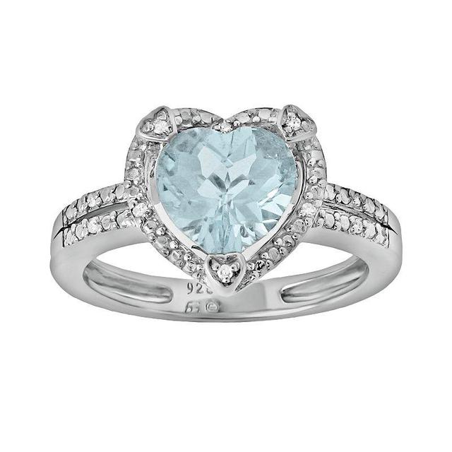 Gemminded Sterling Silver Lab-Created Aquamarine and Diamond Accent Heart Frame Ring, Womens Blue Product Image