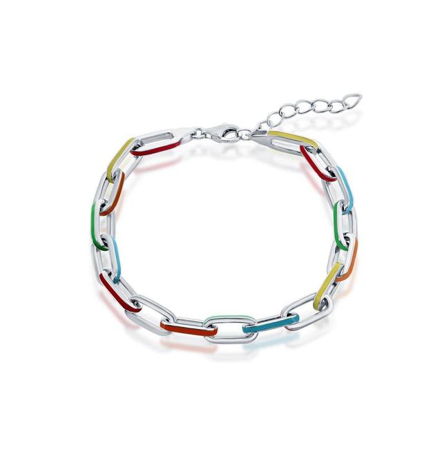 Sterling Silver Multi-Color Enamel Paperclip Bracelet Product Image