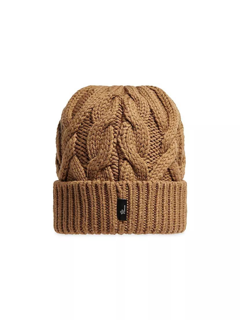 Wool Cable Knit Beanie with Logo Patch Product Image