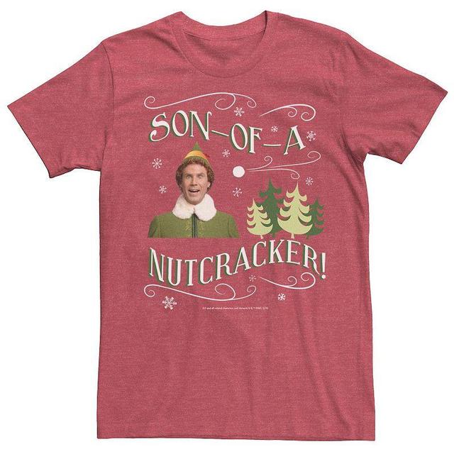 Mens Elf Buddy Son-Of-A-Nutcracker Tree Text Poster Graphic Tee Red Grey Product Image