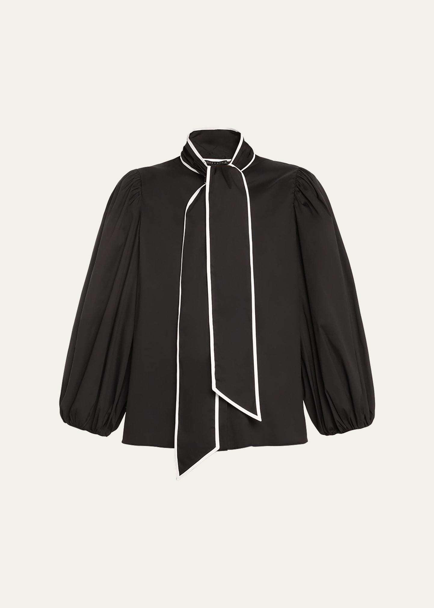 Lou Bowtie Button-Front Poplin Blouse Product Image