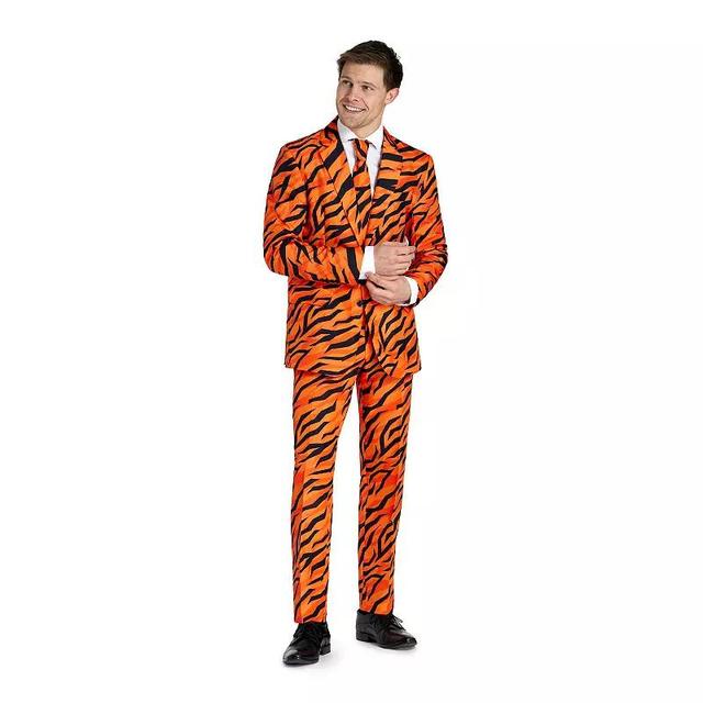 Mens Suitmeister Slim-Fit Tiger Orange Suit & Tie Set Product Image