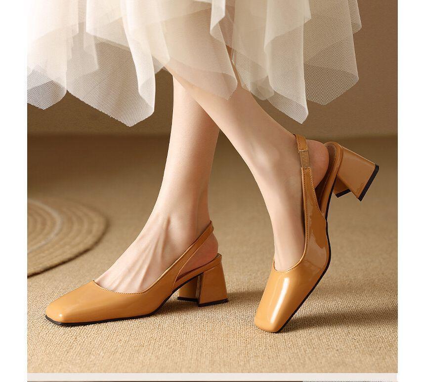 Square Toe Slingback Patent Block Heel Mules Product Image