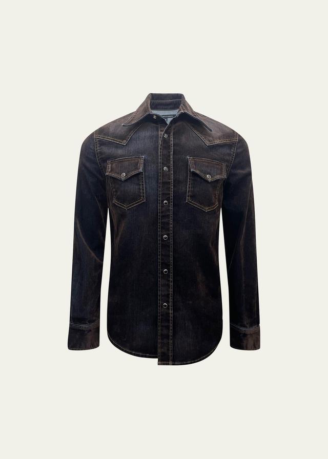 Mens Flocked Denim Western Shirt Product Image