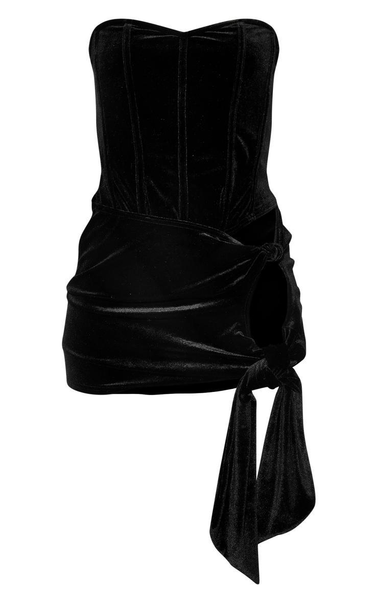 Black Velvet Bandeau Corset Side Tie Mini Dress Product Image