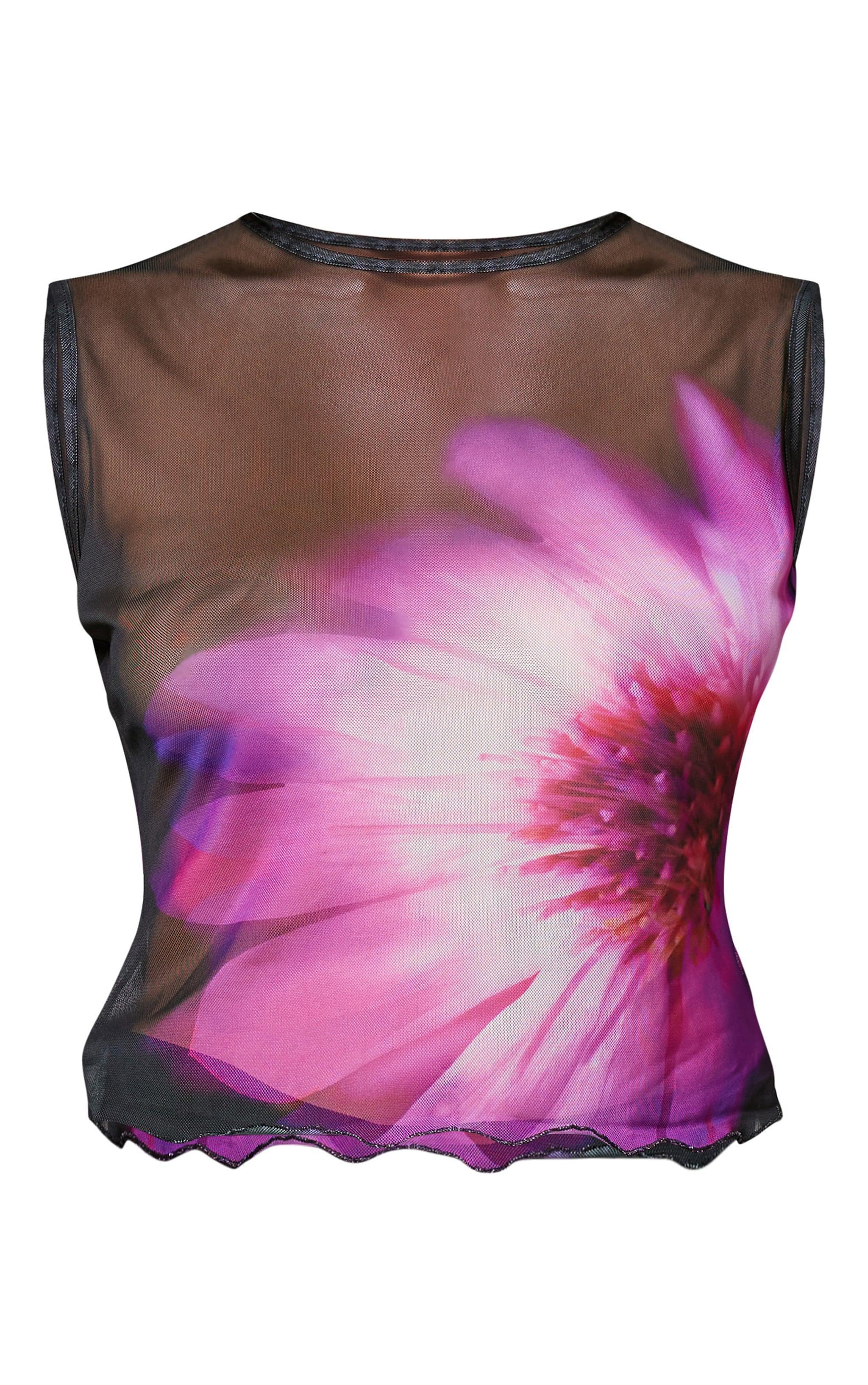 Black Flower Printed Mesh Long Top Product Image