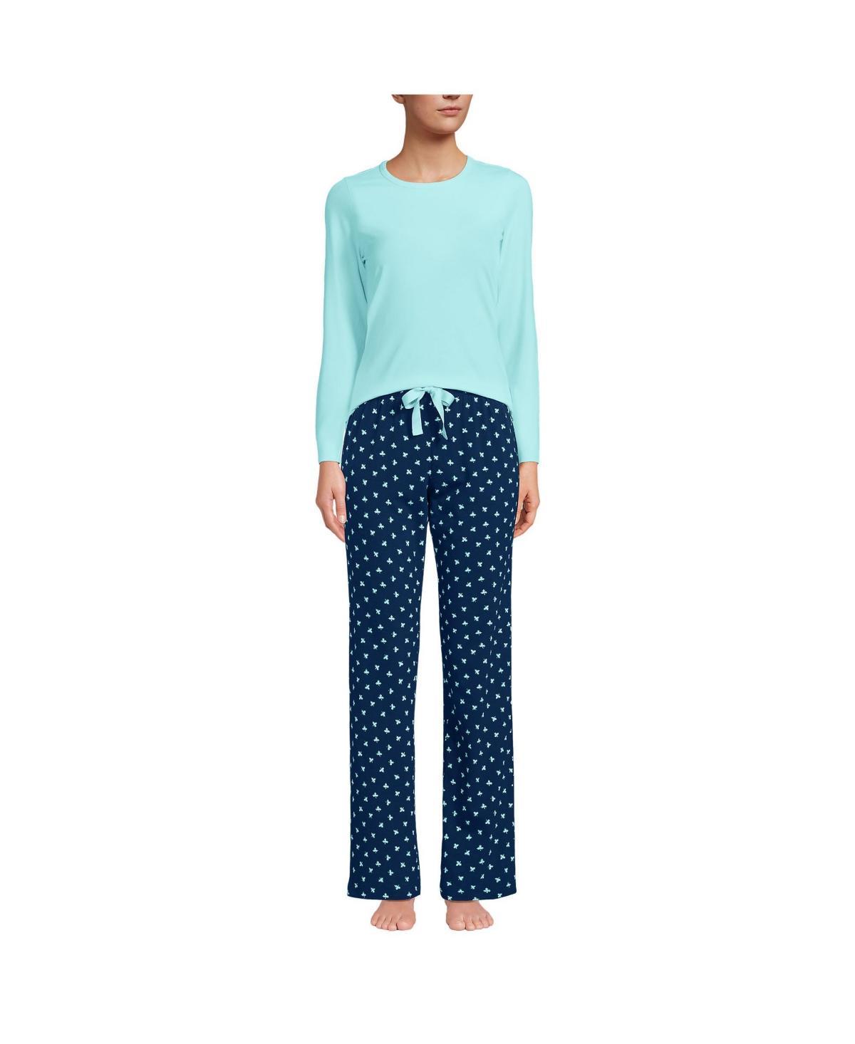 Lands End Womens Knit Pajama Set Long Sleeve T-Shirt and Pants Product Image