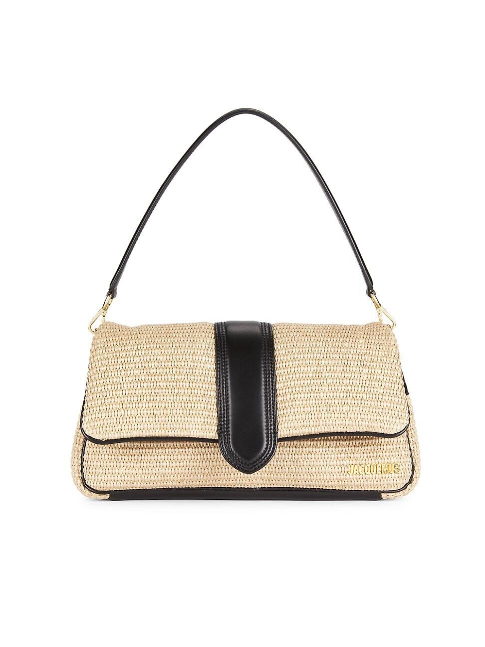 Womens Le Bambimou Leather-Trimmed Woven Shoulder Bag Product Image