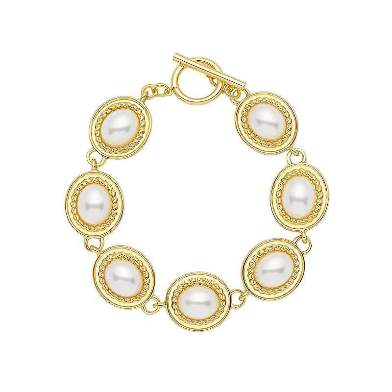 Emberly Gold Tone Simulated Pearl Link Bracelet, Womens, White Product Image