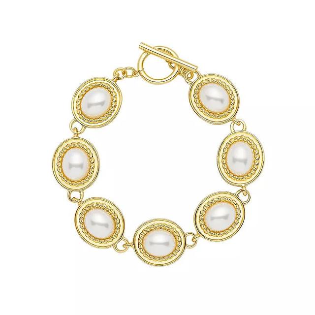 Emberly Gold Tone Simulated Pearl Link Bracelet, Womens, White Product Image