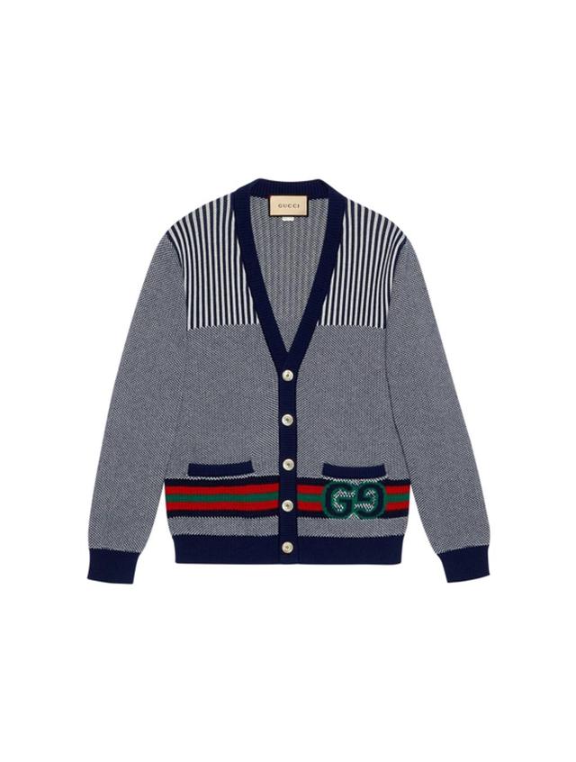 GUCCI Cotton Wool Cardigan With Gg In Blue Product Image