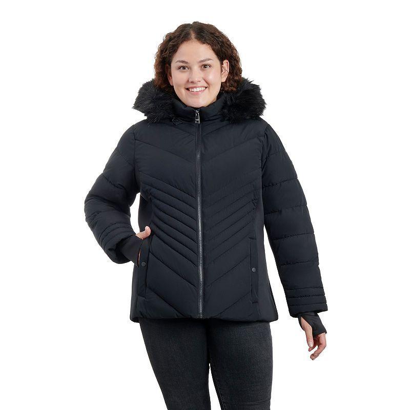 Plus Size London Fog Faux-Fur Hood Active Puffer Jacket, Womens Light Blue Product Image