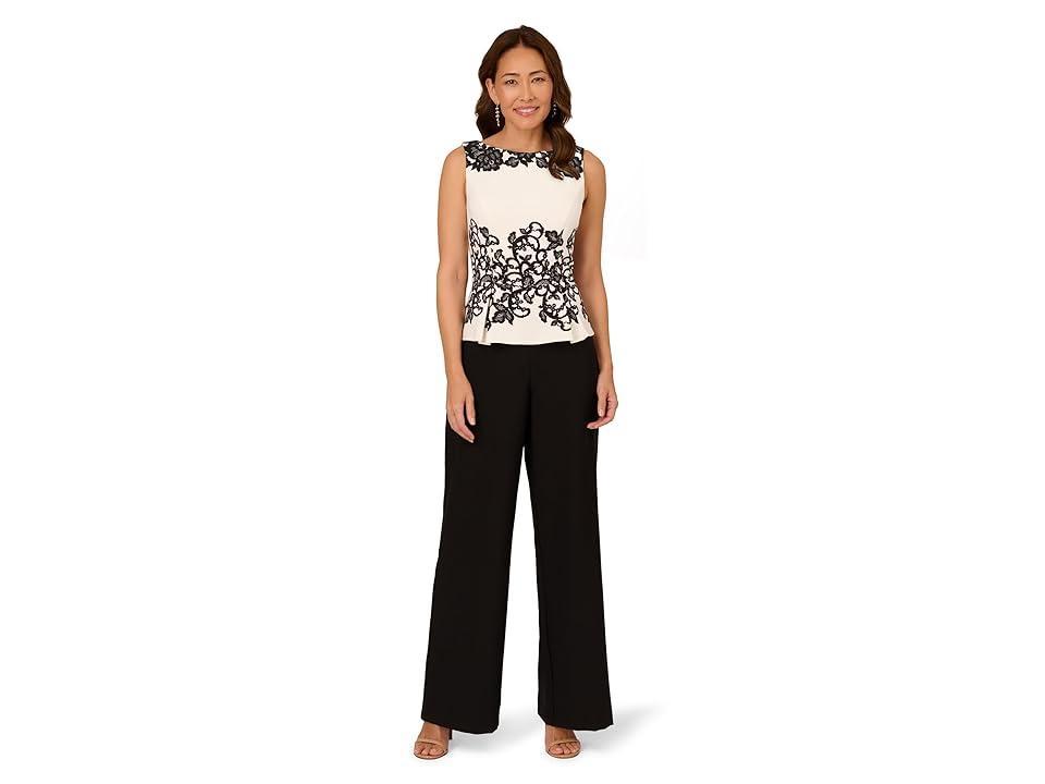 Adrianna Papell Scroll Lace Jumptsuit (Ivory/Black) Women's Clothing Product Image