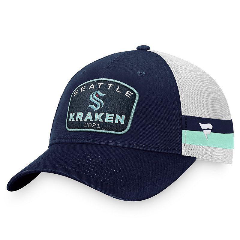 Mens Fanatics Branded Deep Sea Blue/White Seattle Kraken Fundamental Striped Trucker Adjustable Hat, Krk Blue Product Image