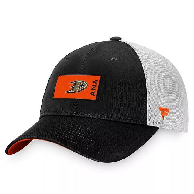 Mens Fanatics Branded Black/White Anaheim Ducks Authentic Pro Rink Trucker Snapback Hat Product Image