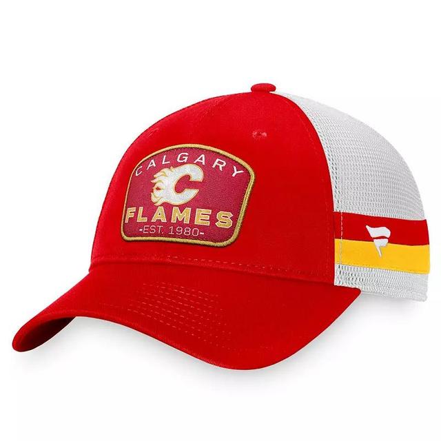 Mens Fanatics Branded Red/White Calgary Flames Fundamental Striped Trucker Adjustable Hat Product Image