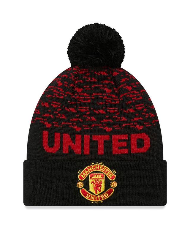 Mens New Era Black Manchester United Marl Cuffed Knit Hat with Pom Product Image