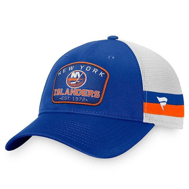 Mens Fanatics Branded Royal/White New York Islanders Fundamental Striped Trucker Adjustable Hat Product Image