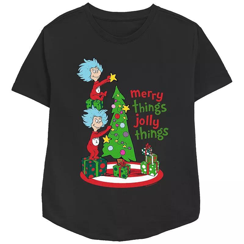 Womens Dr. Seuss Thing 1 And Thing 2 Merry Things Jolly Things Relaxed Fit Graphic Tee Product Image