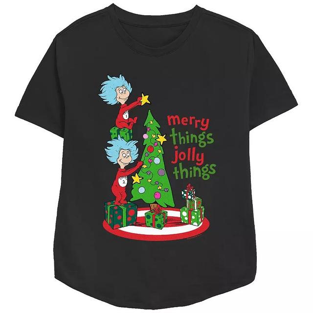 Womens Dr. Seuss Thing 1 And Thing 2 Merry Things Jolly Things Relaxed Fit Graphic Tee Product Image