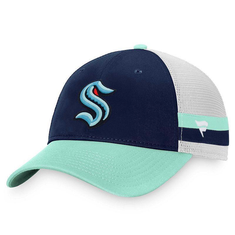 Mens Fanatics Branded Deep Sea Blue/Light Blue Seattle Kraken Breakaway Striped Trucker Snapback Hat Product Image