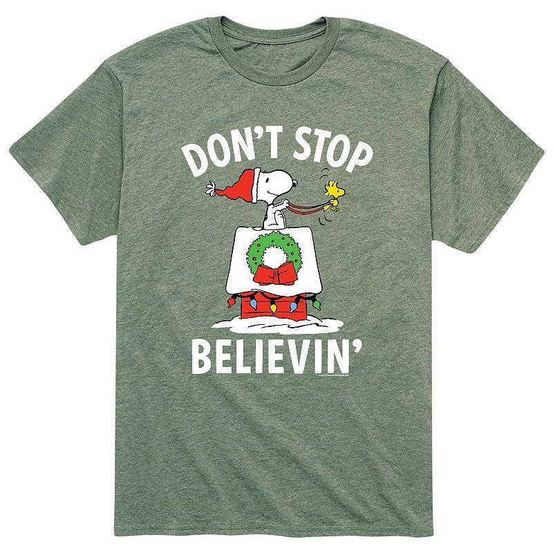 Mens Peanuts Believin Tee Grey Military Green Product Image