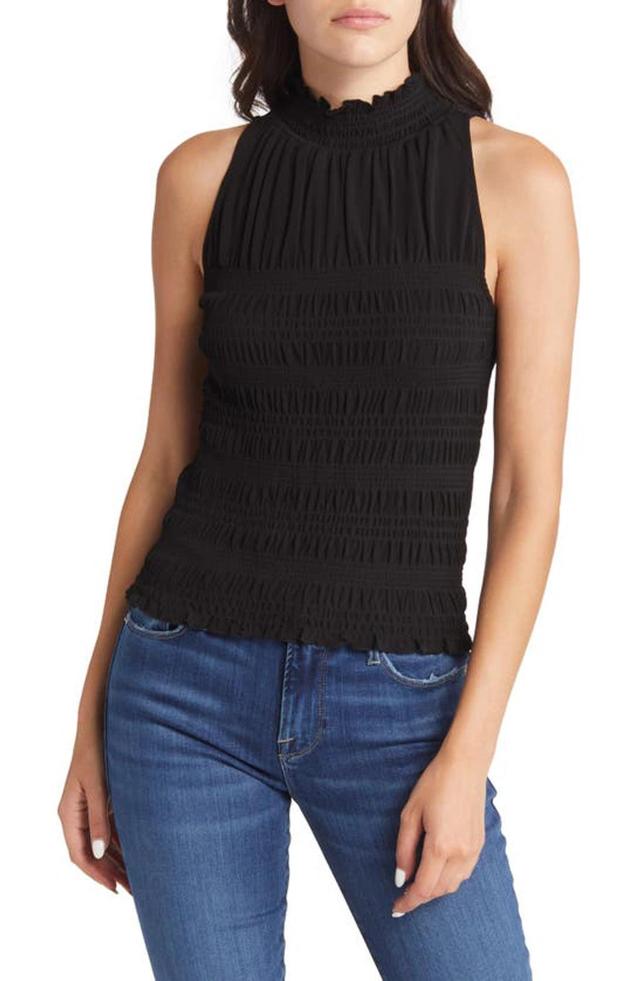 Knit Smocked High-neck Top In Noir Product Image