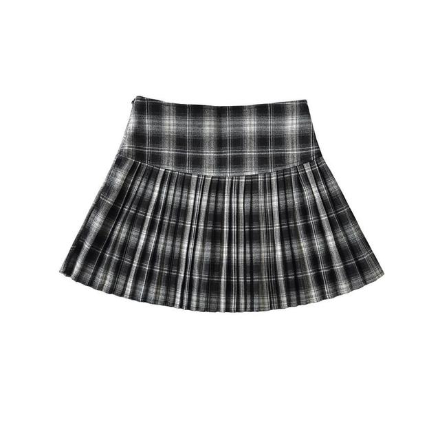 High Waist Plaid Mini Pleated A-Line Skirt Product Image