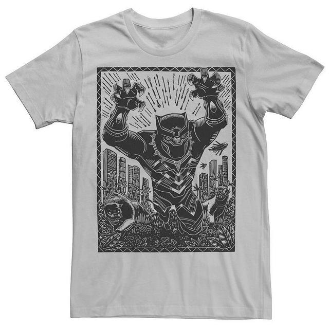 Mens Marvel Black Panther Woodcut Purple Portrait Tee Silver Product Image