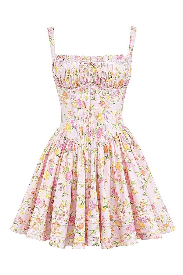 Natassia Pink Meadow Print Cotton Mini Dress Product Image