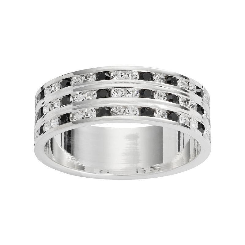 Traditions Jewelry Company Silver Plate Black & White Crystal Multirow Ring, Womens Product Image