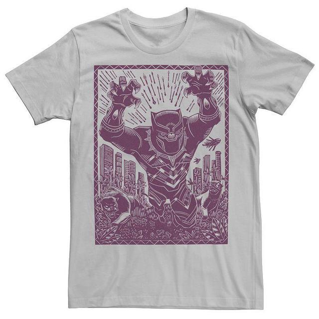 Mens Marvel Black Panther Woodcut Purple Portrait Tee Silver Product Image