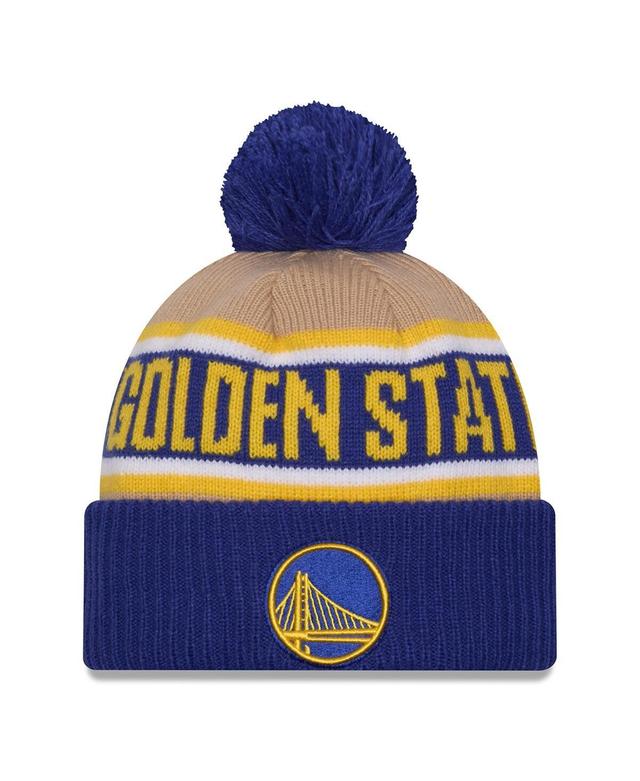 Mens New Era Royal/Tan Golden State Warriors 2024 NBA Draft Cuffed Knit Hat with Pom Product Image