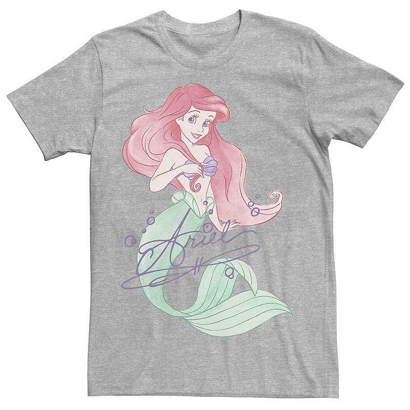 Disneys The Little Mermaid Ariel Mens Signed Portrait Tee Athletic Grey Product Image