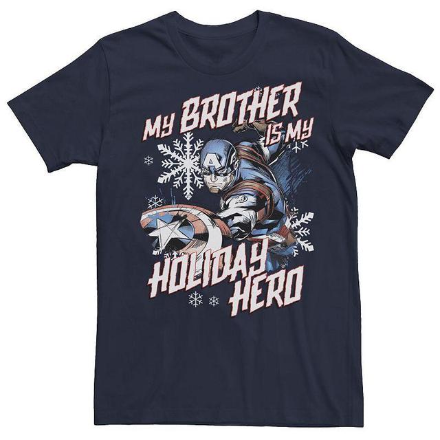 Mens Marvel Captain America Mt Brother Is My Holiday Hero Portrait Tee Blue Product Image