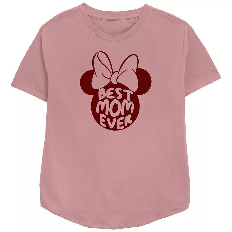 Disney Minnie Mouse Womens Best Mom Ever Relaxed Fit Graphic Tee Pink Product Image